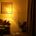 Mira Floor Arc Lamp, Tall Floor Light, Modern, Orange/ White