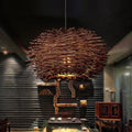 Muto Wooden Bird Nest Rattan Pendant Light, Brown/Wood