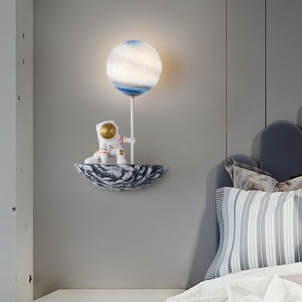 Aria Decorative Astronaut Glass/ Wall Lamp, White/Blue-White