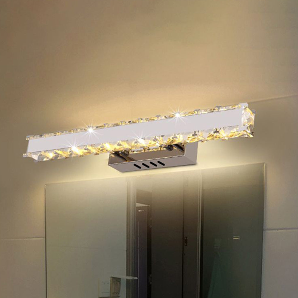 Kristy Modern Rectangular Metal/Crystal Mirror Front Wall Lamp, Gold