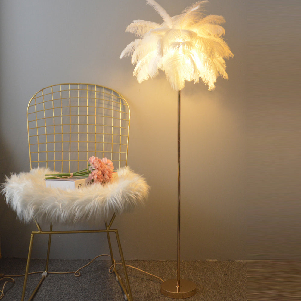 O'Moore Modern Natural Ostrich Feather Gold-plated Floor Lamp