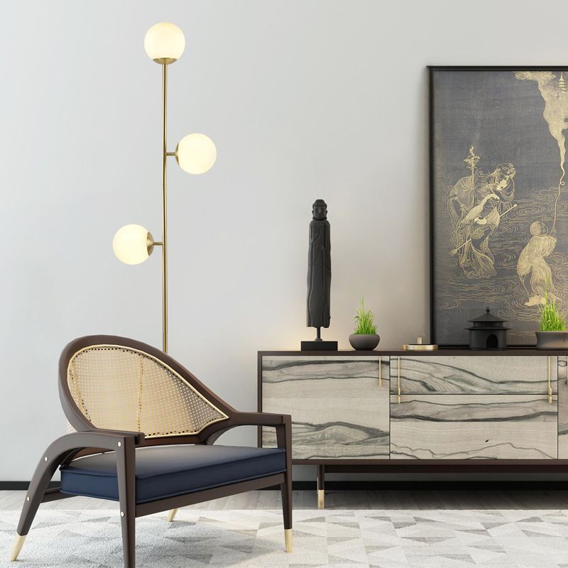 Valentina Modern Globe Brass/Glass Floor Lamp, 3 Heads