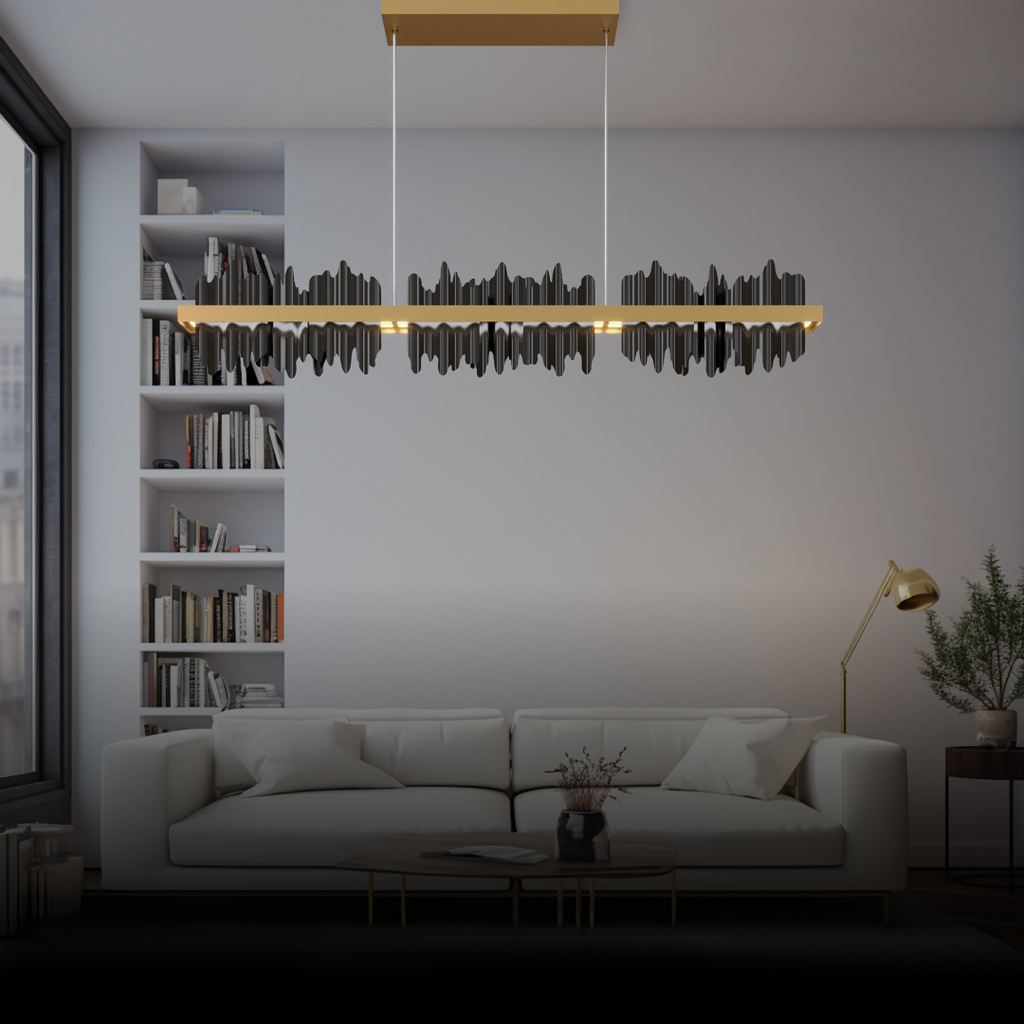 Kristy Industrial Chandelier Rectangle Metal Gold Black Living Room