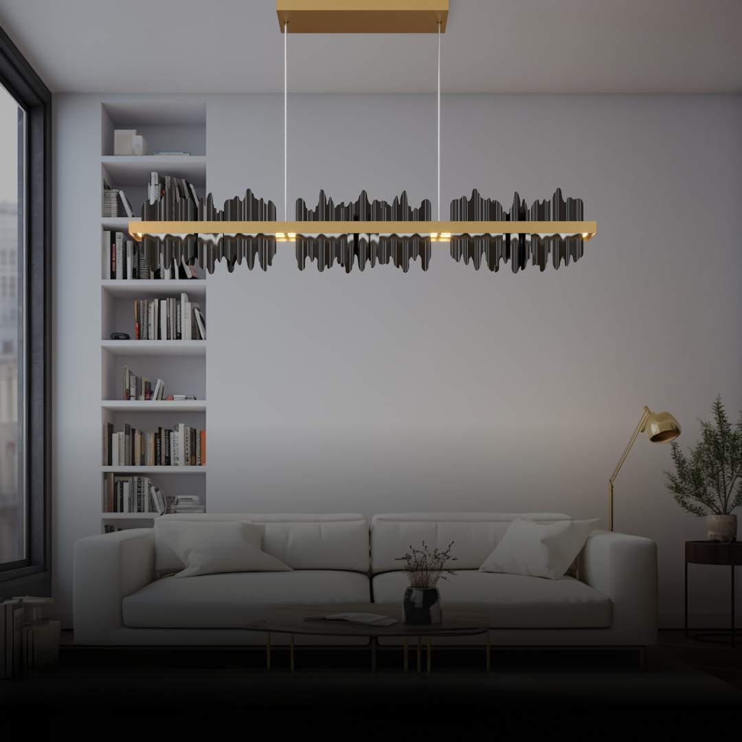 Kristy Industrial Chandelier Rectangle Metal Gold Black Living Room