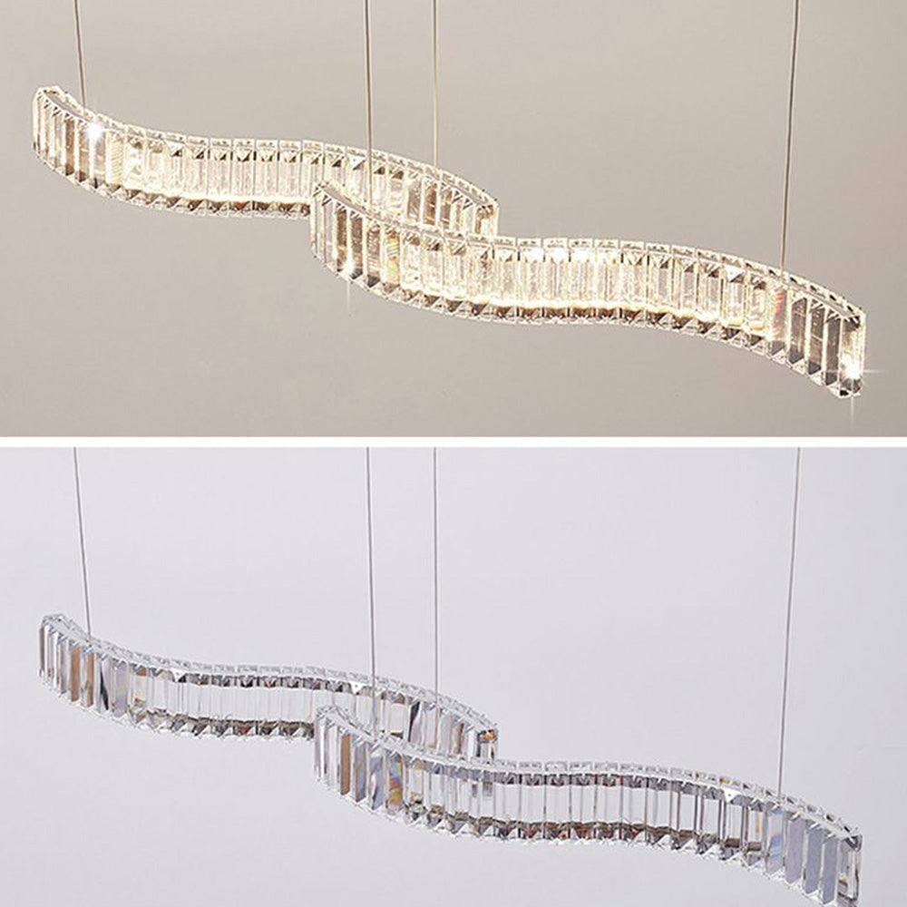 Kristy Luxury Wave Crystal/Metal Pendant Light, Silver/Gold