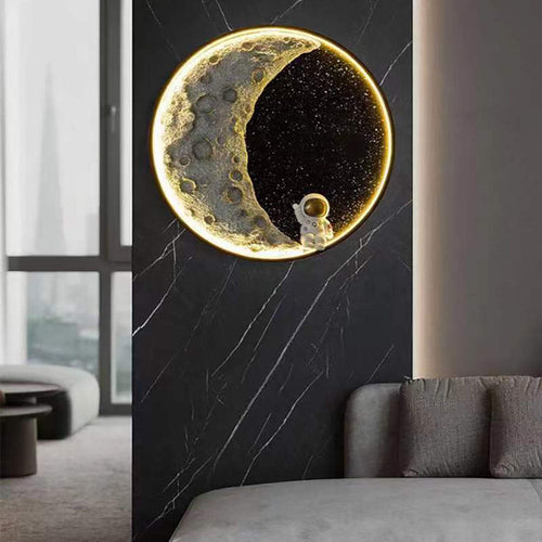 Aria Modern Astronaut Moon Metal Black Wall Lamp