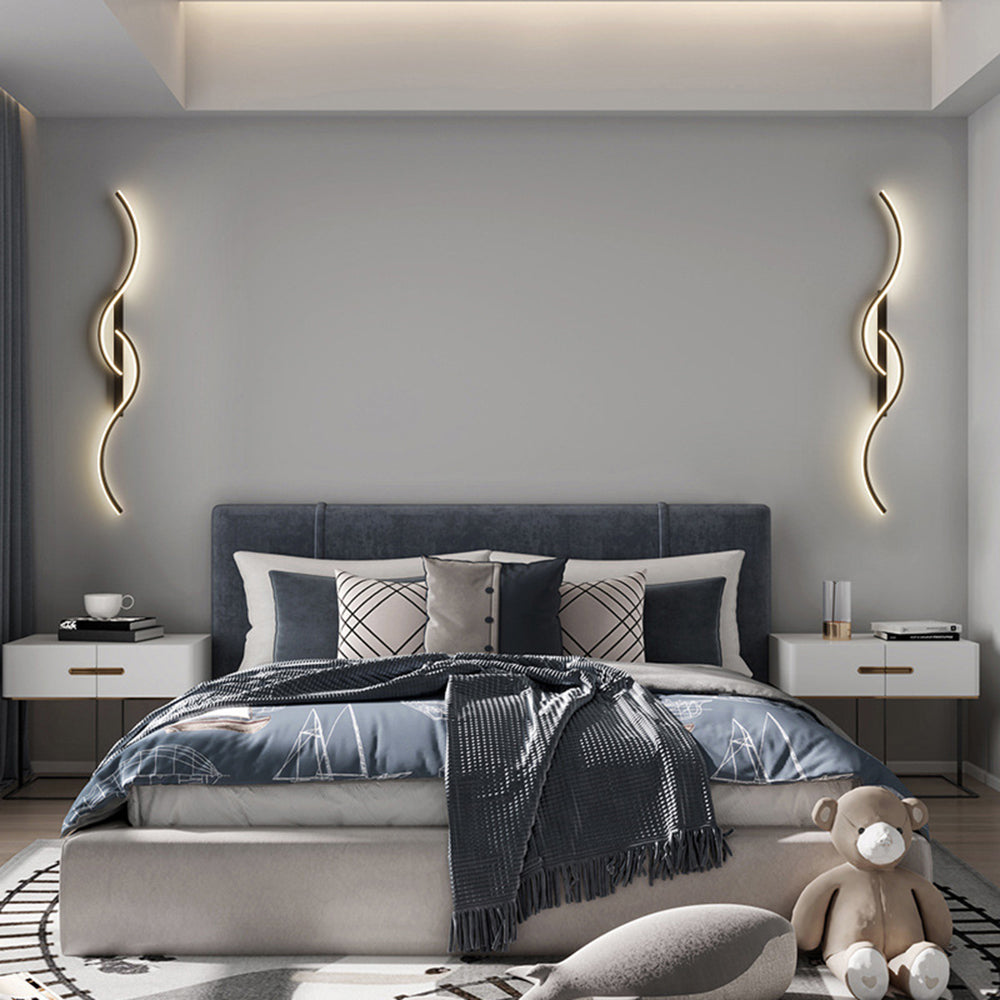 Lumor Modern Linear Wave Bedroom Wall Lamp, Black/Gold
