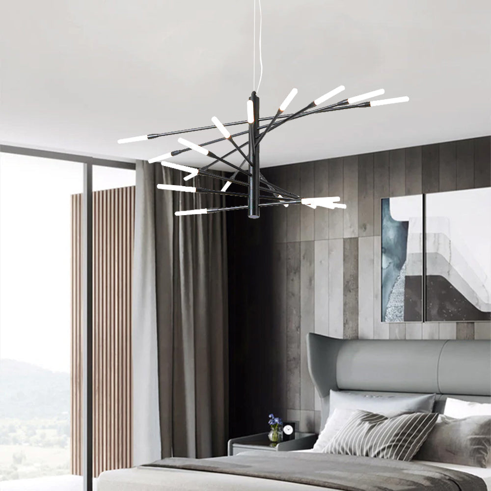Arisha Modern Chandelier Rotating Fireworks, Black/Gold, Living Room/Art Gallery