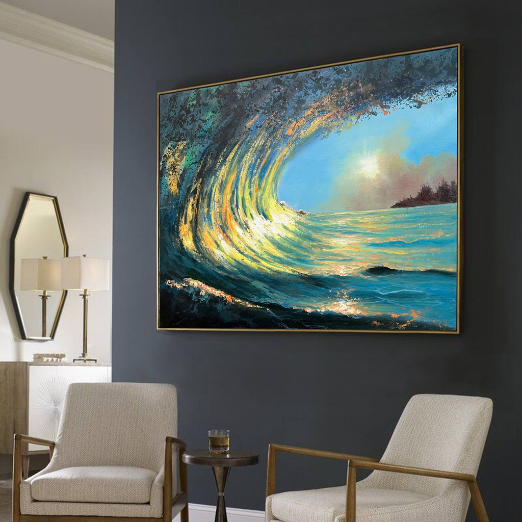 Luminous Wave Seascape Oil Painting Horizontal