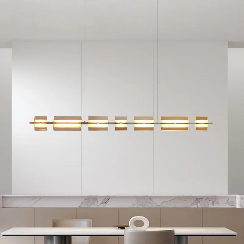 Arisha Modern Nordic Linear Copper/Glass Pendant Light, Brass/Black