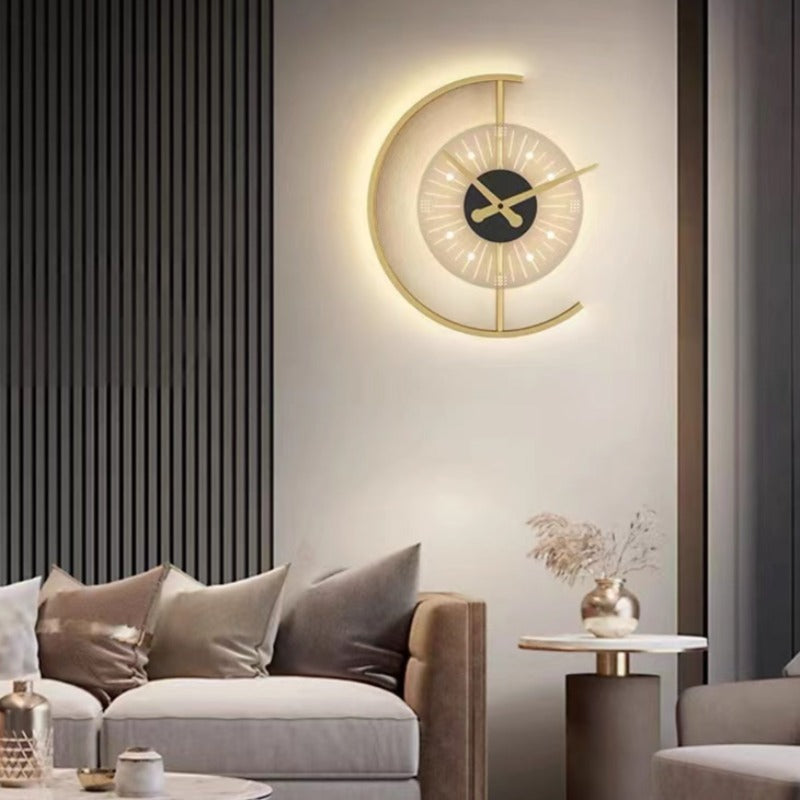Arisha Modern Clock Metal/ LED Wall Lamp, Black/Gold