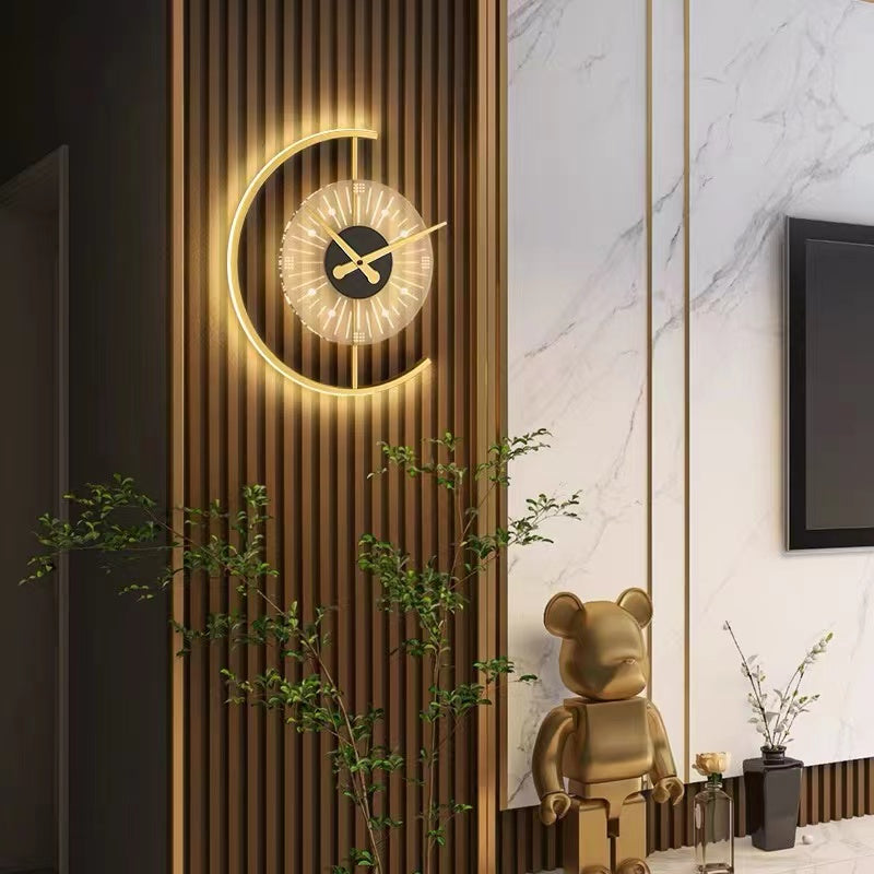 Arisha Modern Clock Metal/ LED Wall Lamp, Black/Gold