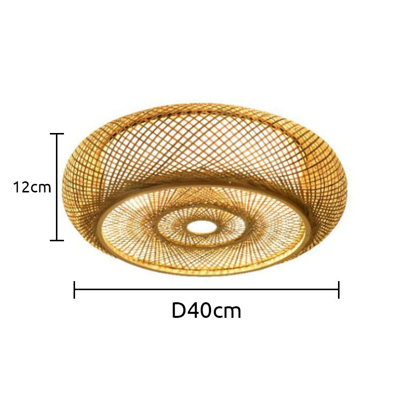 Muto Rattan Woven Rustic LED Flush Mount Ceiling Light
