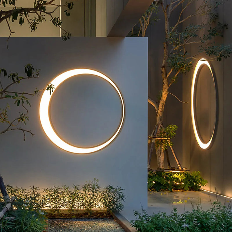 Ray Art Deco Ring Metal Lunar Glow Outdoor Wall Light