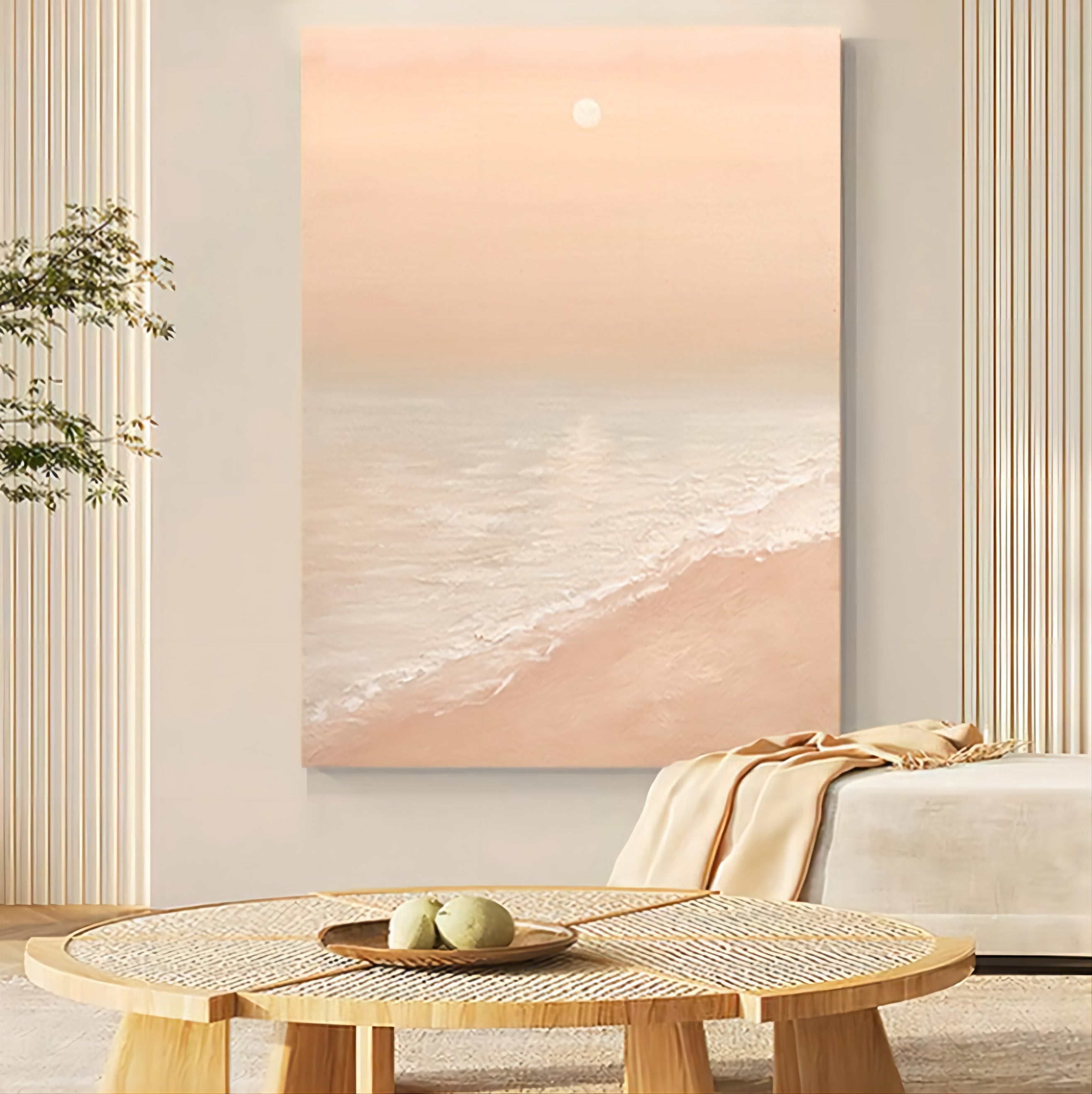 Wabi-Sabi Wall Soft Pink Beach Sunset Abstract Painting