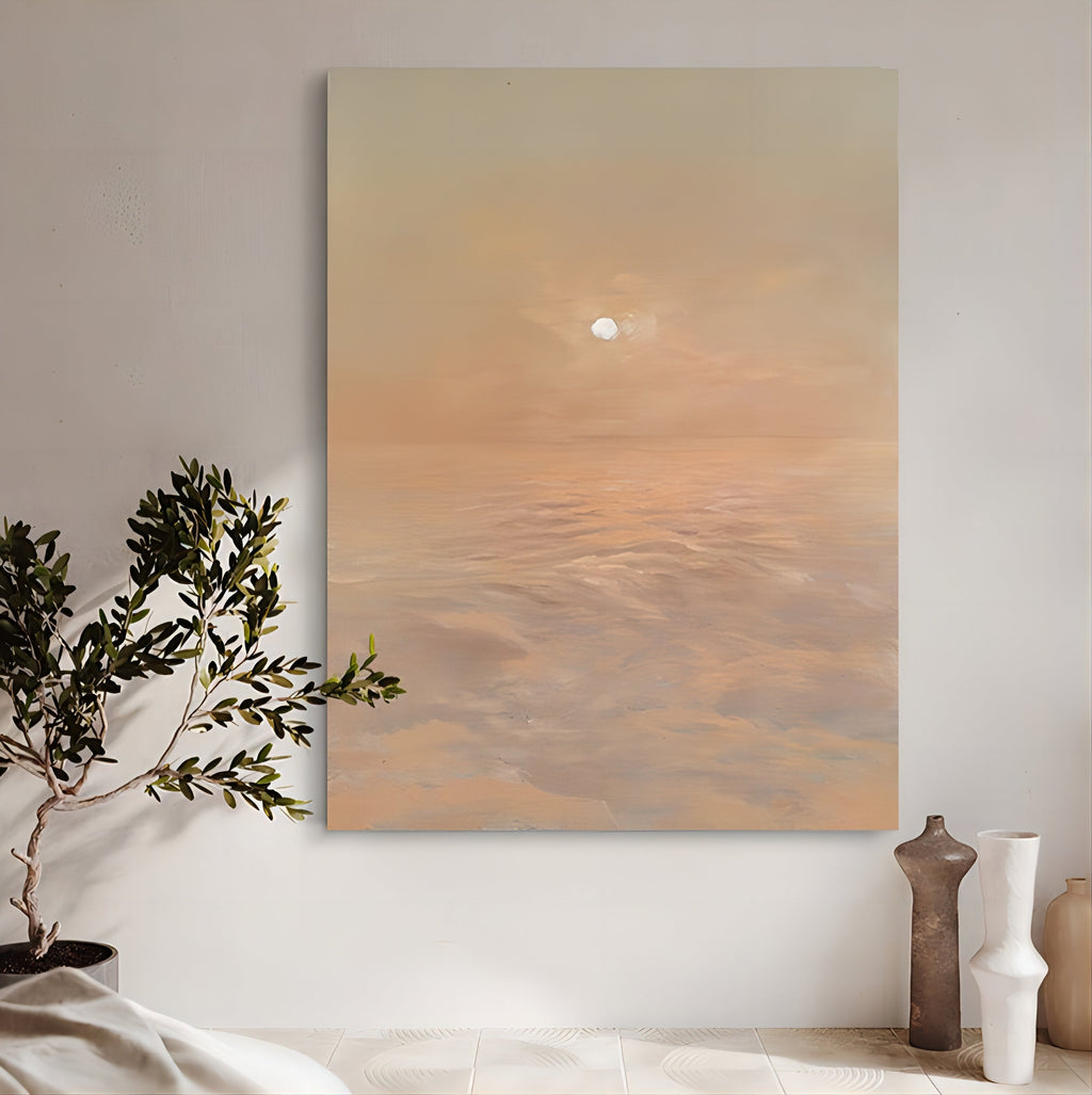 Serene Coastal Sunrise Landscape Oil Painting