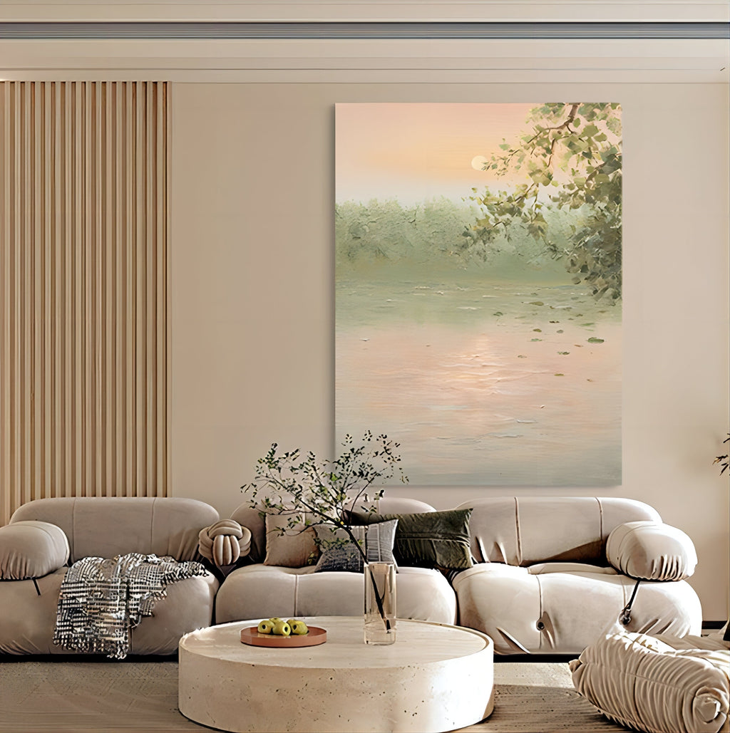 Wabi-Sabi Wall Art Soft Pastel Lake Landscape