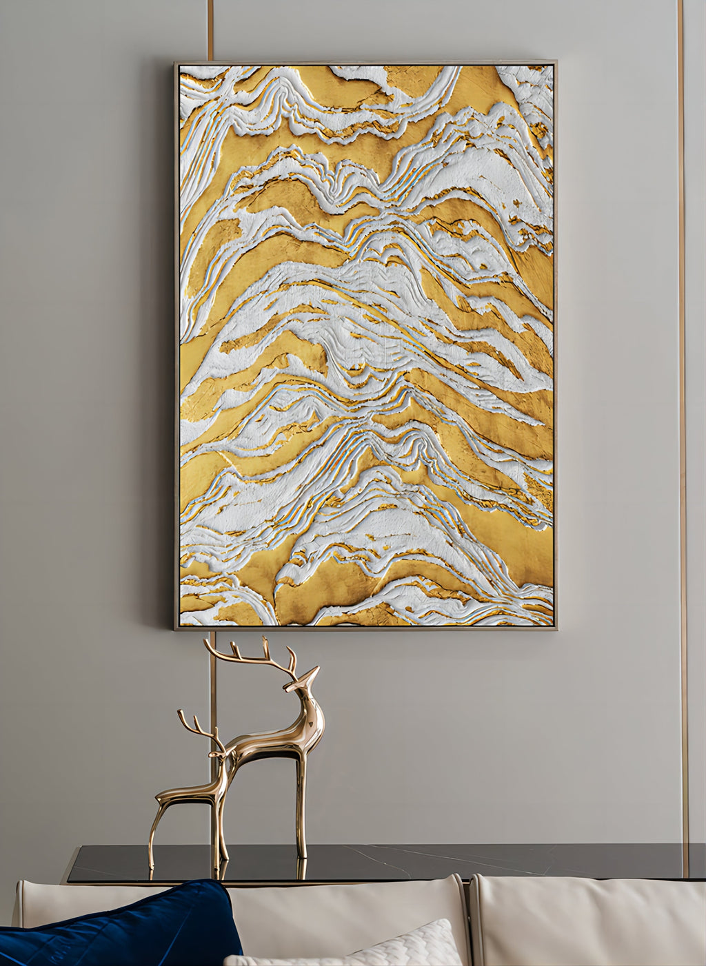 Luxe Gold Vein Marble Swirl Impasto Painting