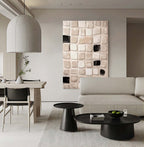 Neutral Textured 3D Patchwork Oil Painting Black Framed