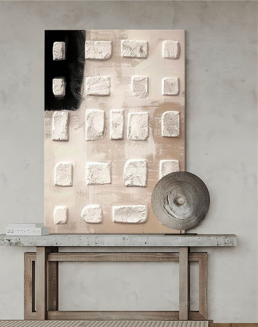 Neutral Textured 3D Block Oil Painting Black Minimalist