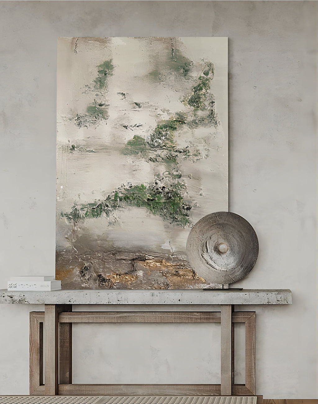 Wabi-Sabi Moss & Stone Abstract Painting