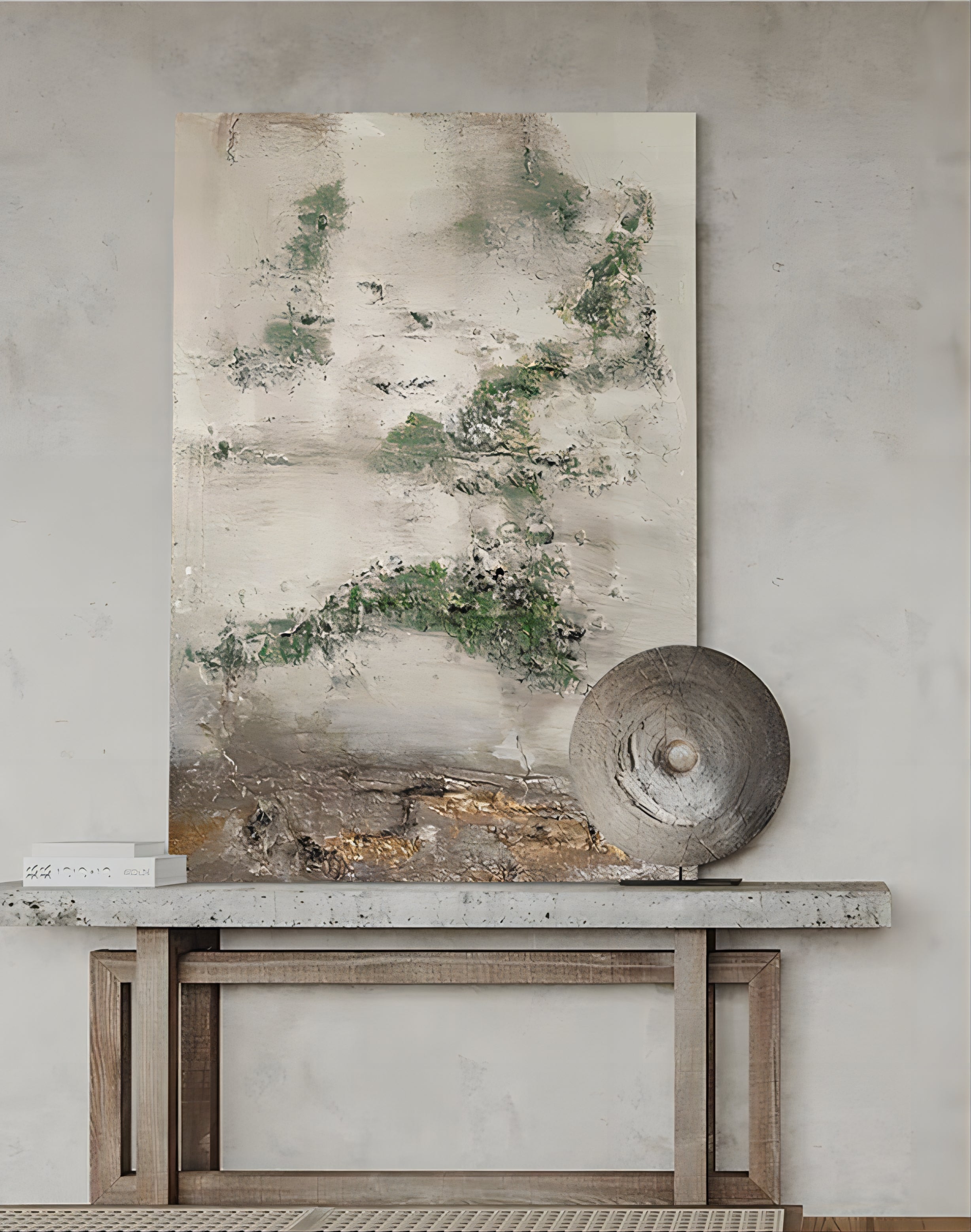 Wabi-Sabi Moss & Stone Abstract Painting