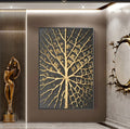Plaster Art Black And Gold Leaf Vein Textured Painting