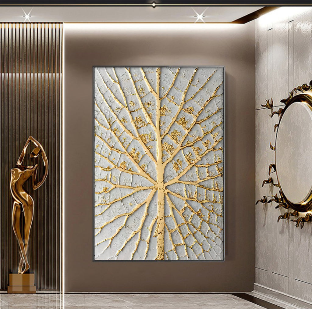 Kintsugi-Inspired Golden Tree Bas-Relief Painting