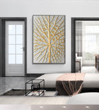Kintsugi-Inspired Golden Tree Bas-Relief Painting