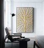 Kintsugi-Inspired Golden Tree Bas-Relief Painting