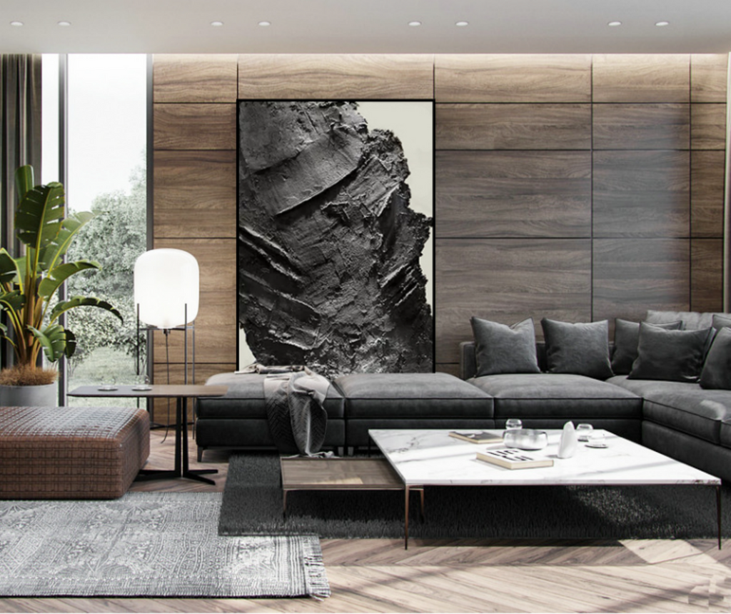 Plaster Art Textured Black Abstract Vertical Painting