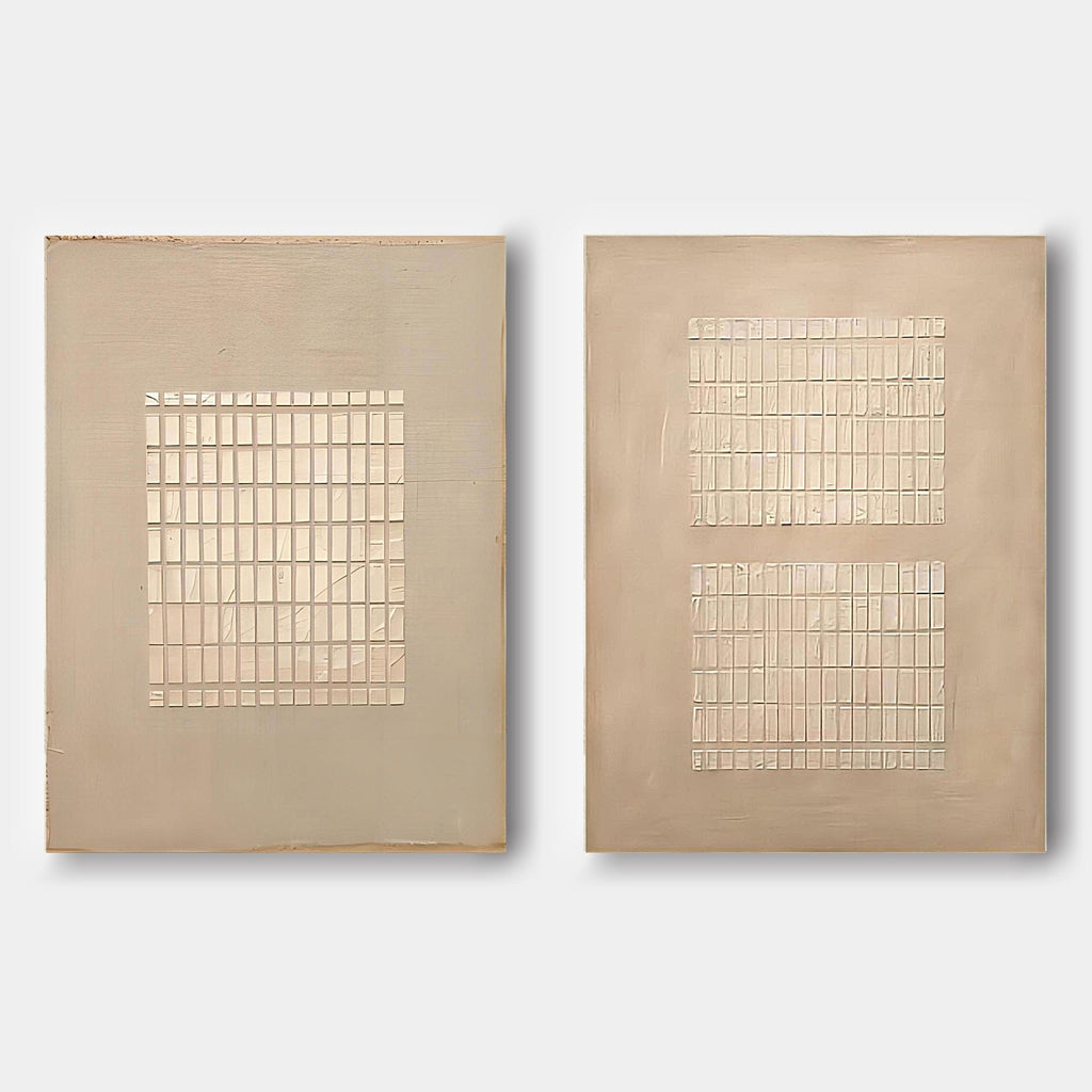 Set Of 2 Grid Texture Diptych Painting