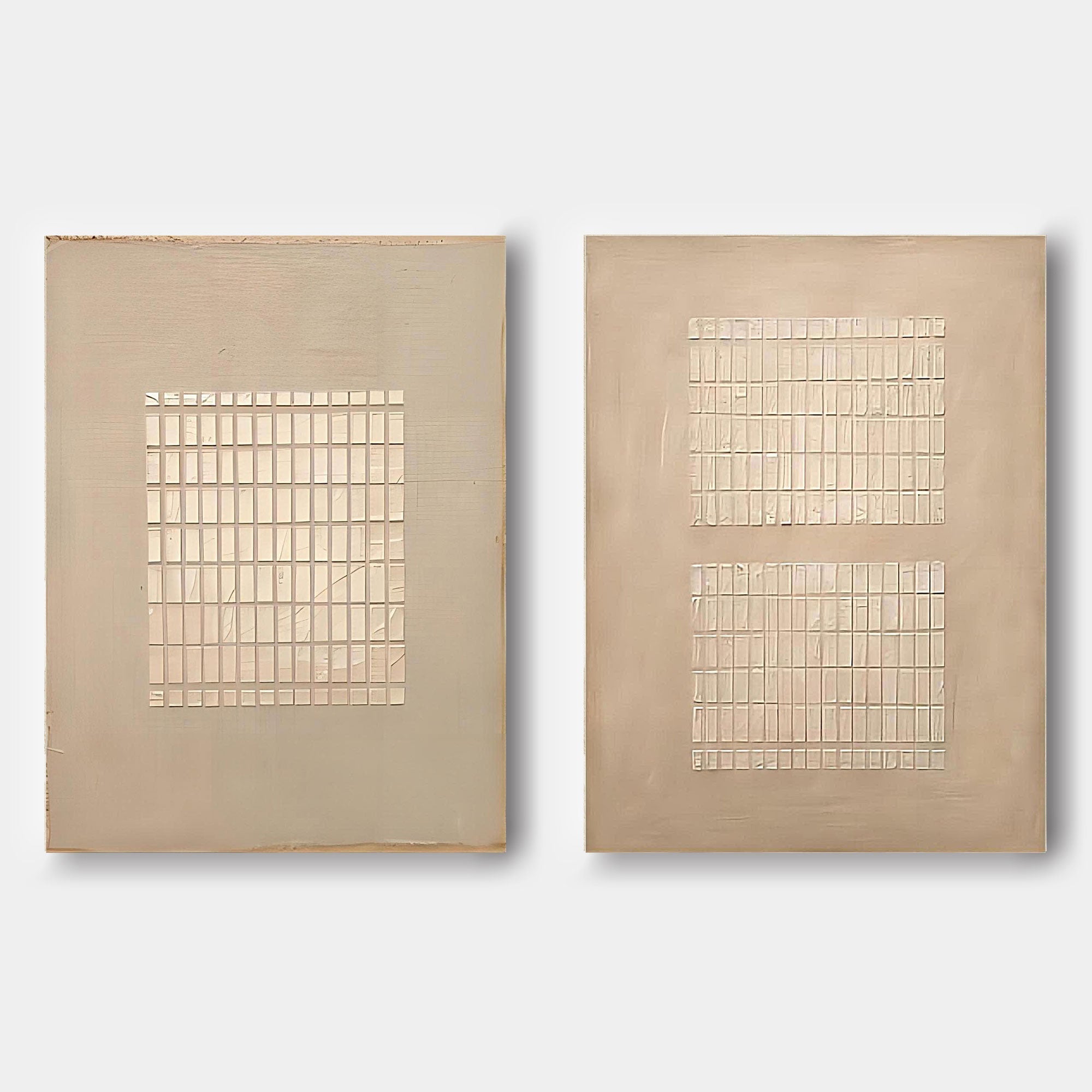 Set Of 2 Grid Texture Diptych Painting