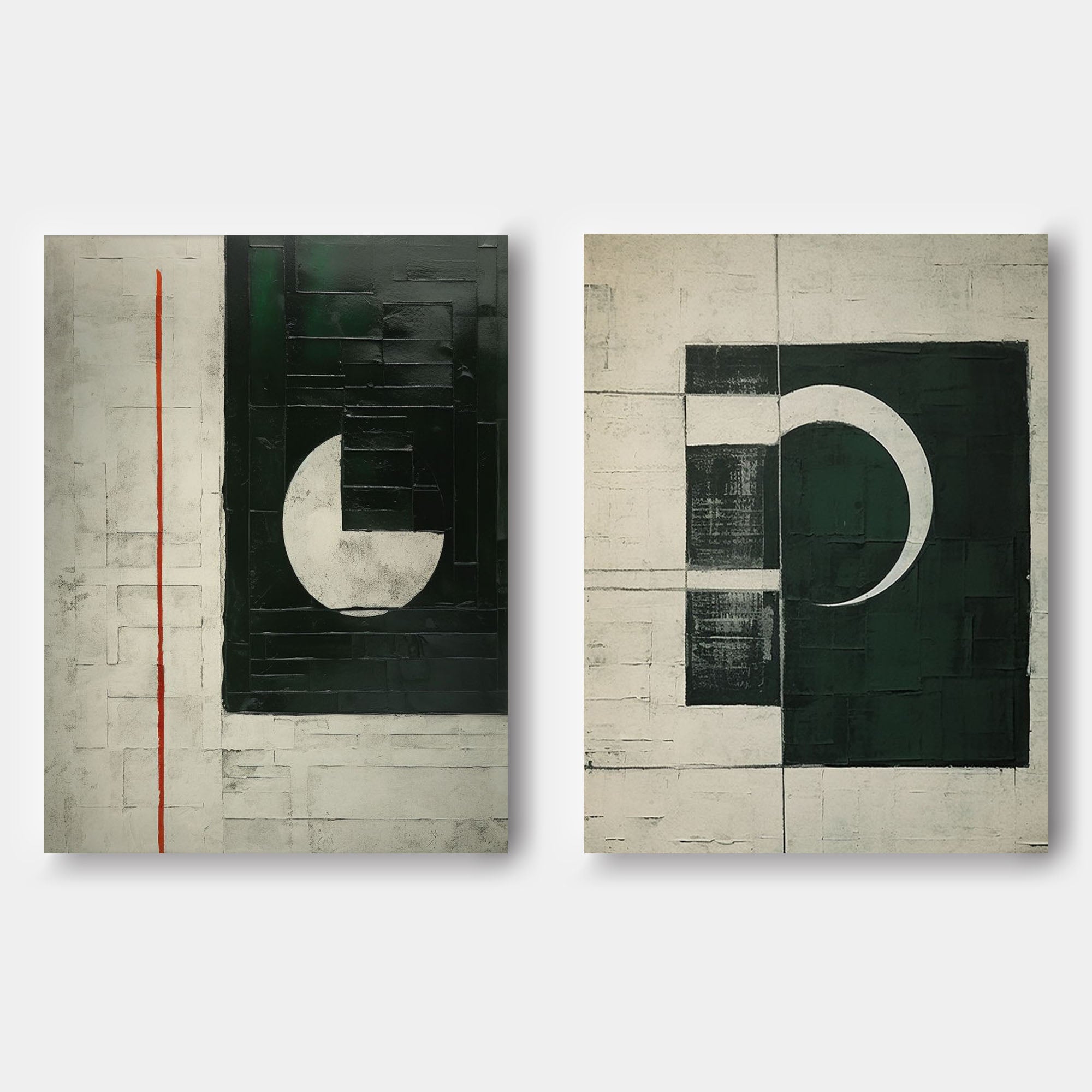 Tactile Two-Piece Geometric Oil Painting Black White