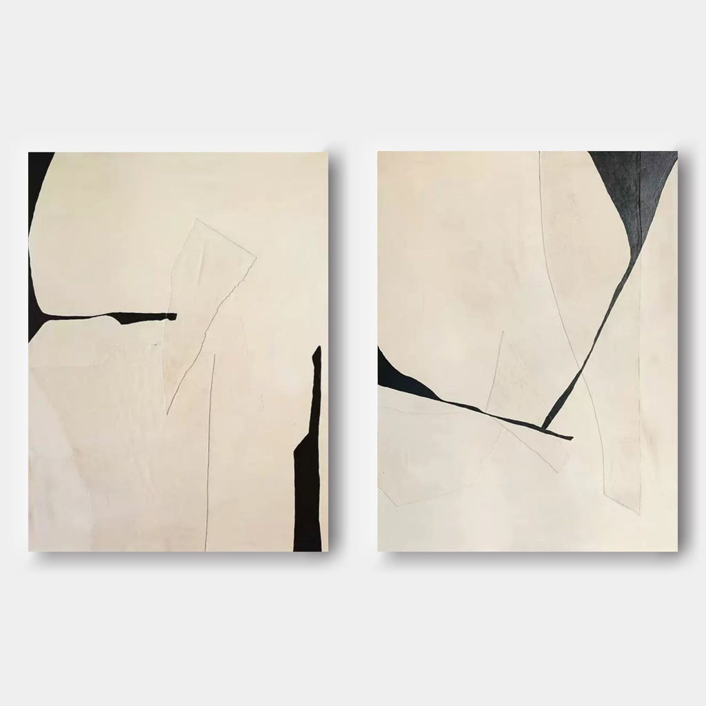 Minimalist Diptych Painting Neutral Geometric Wall Art