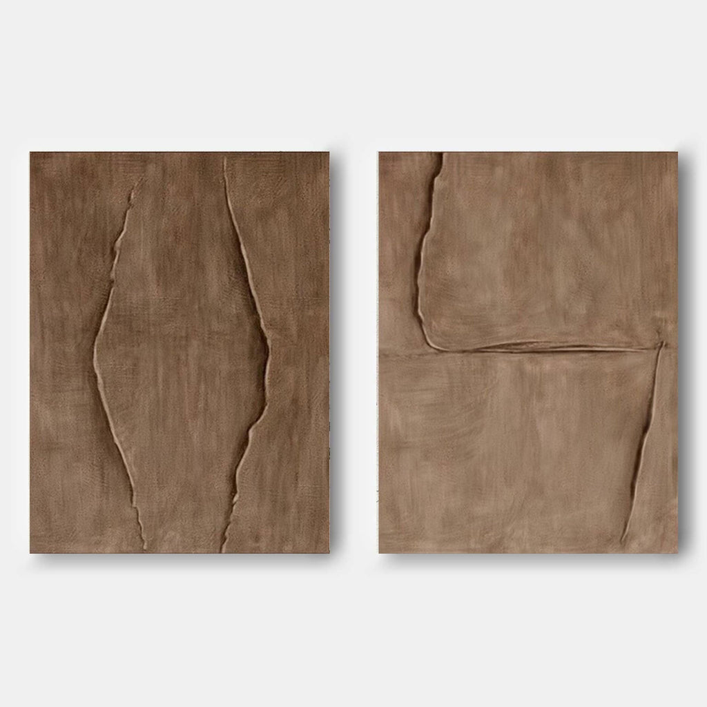 Set Of 2 Warm Brown Textured Diptych Painting
