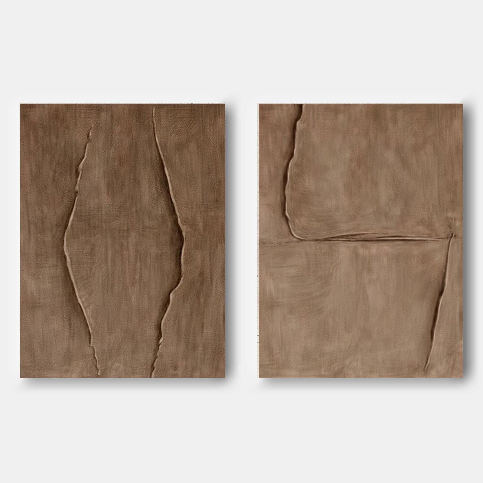 Set Of 2 Warm Brown Textured Diptych Painting