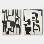 Set Of 2 Black White Collage Diptych Oil Painting