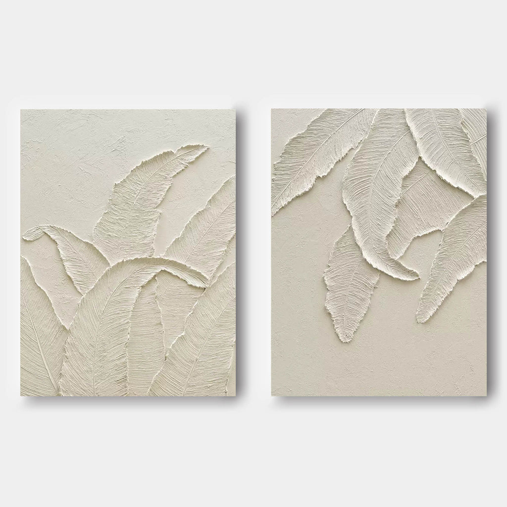 Wabi-Sabi Leaf Texture Relief Painting 2-Piece