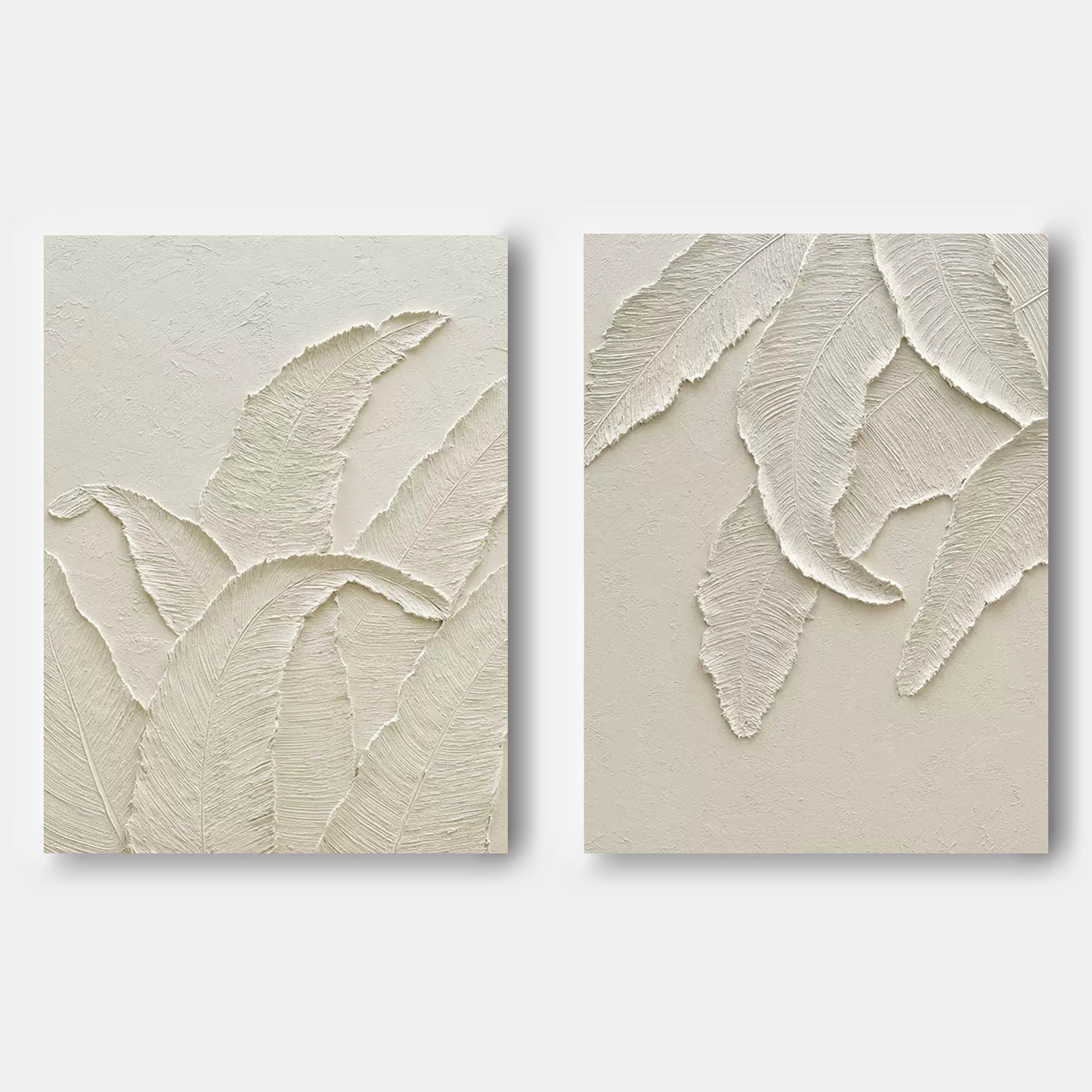 Wabi-Sabi Leaf Texture Relief Painting 2-Piece