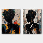 Black Silhouette Portrait Diptych Oil Painting