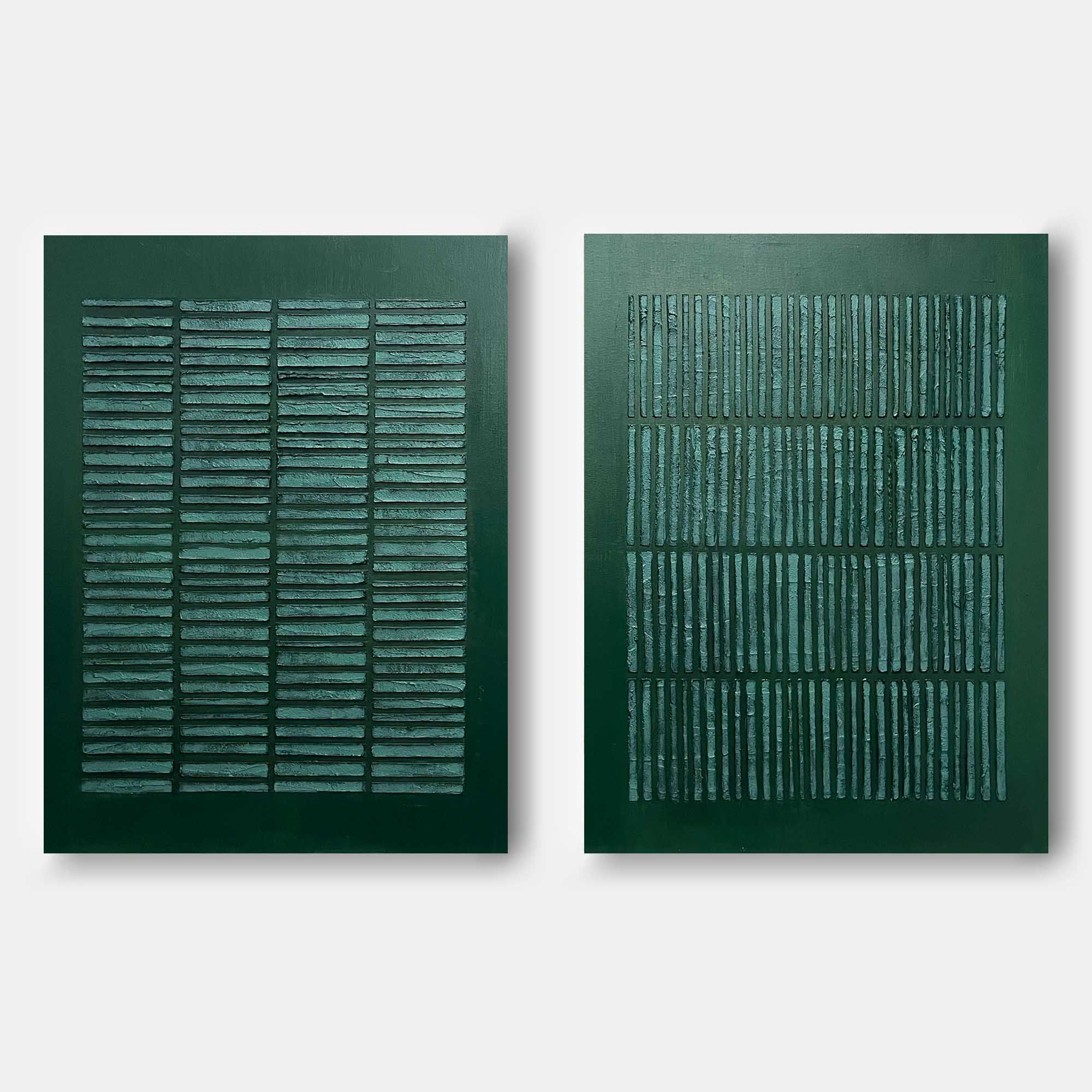 Deep Teal Textured Geometric Diptych Oil Painting