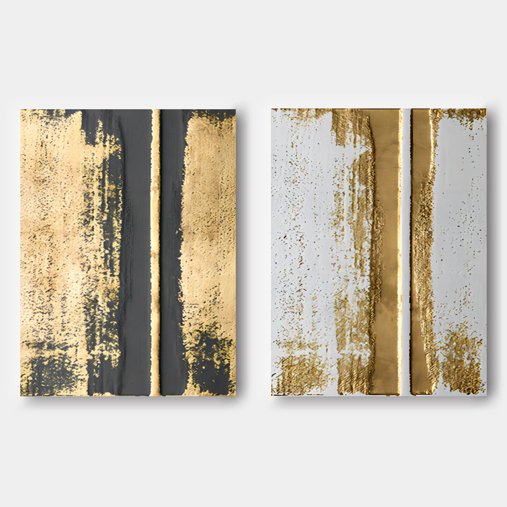 Luxury Gold Foil Abstract Diptych Oil Painting
