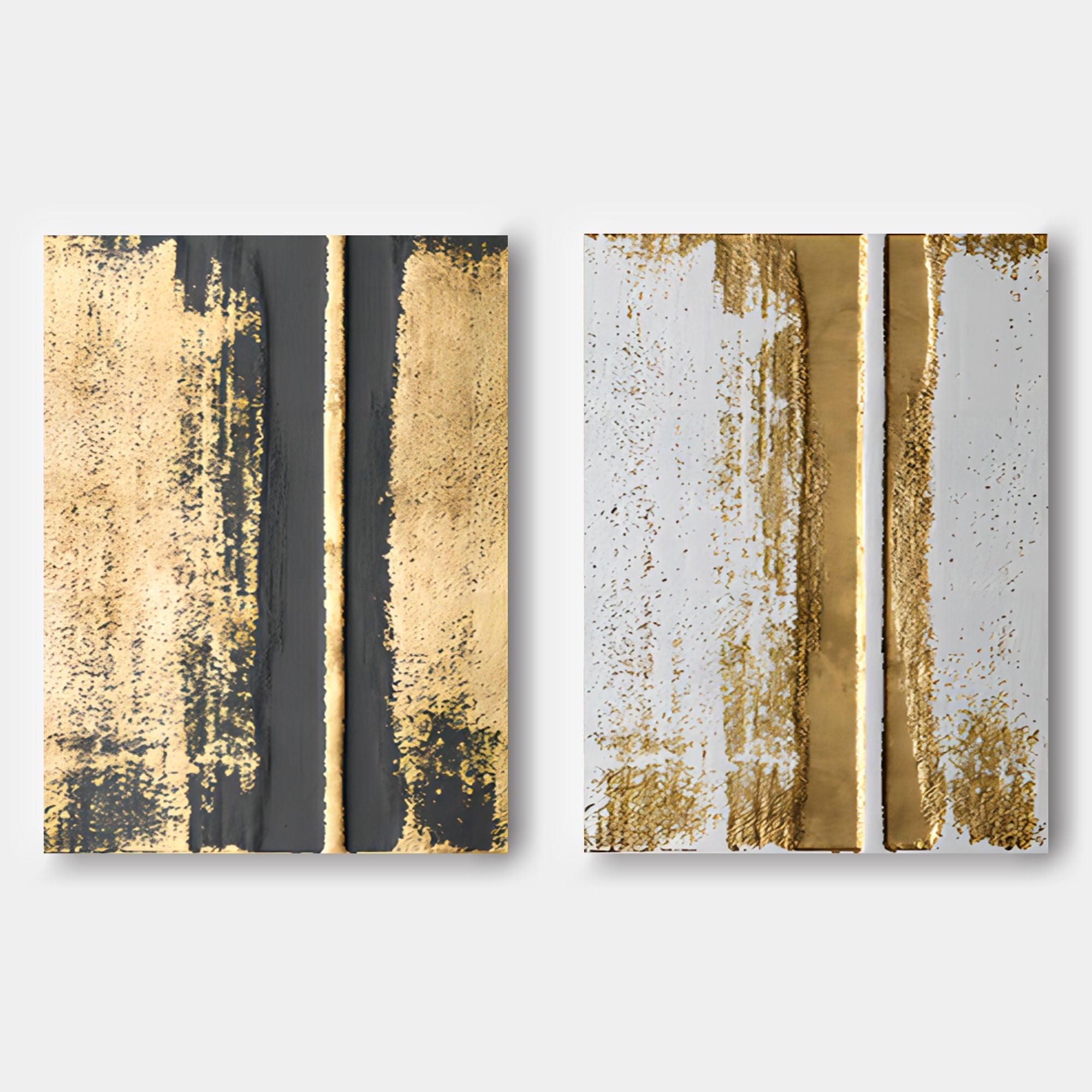 Luxury Gold Foil Abstract Diptych Oil Painting