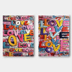 Graffiti Love Pop Art Diptych Impasto Painting