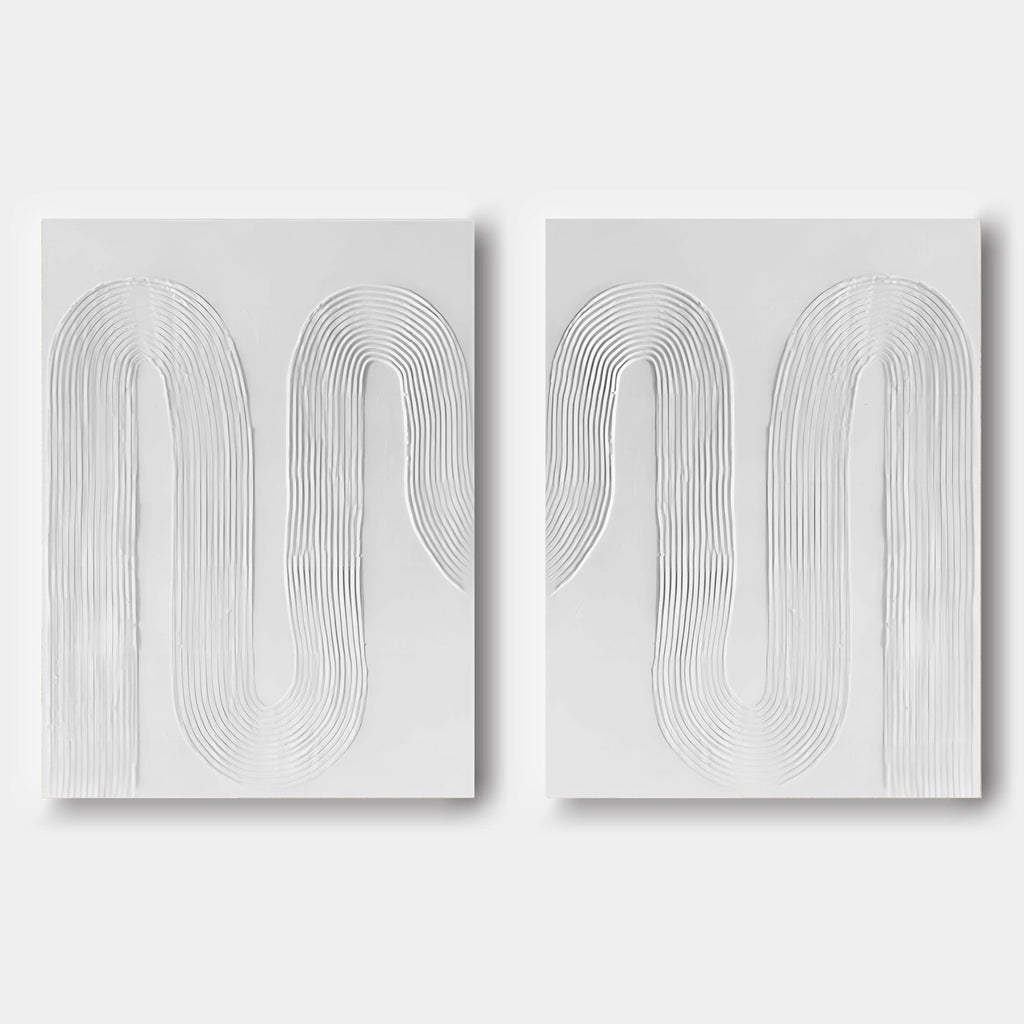 Minimalist White Curved Line Textured 2 Piece Wall Art