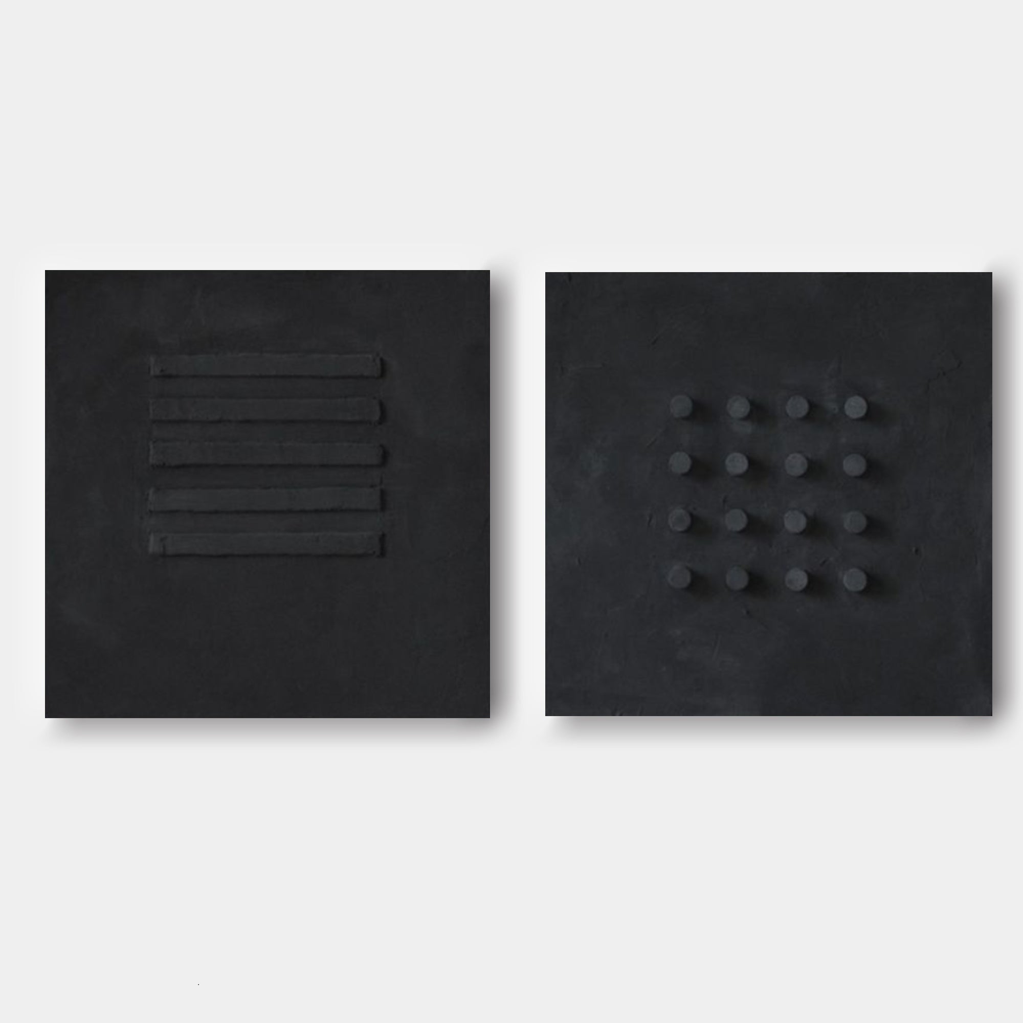Minimalist Black Bas-Relief Diptych Painting Set Of 2