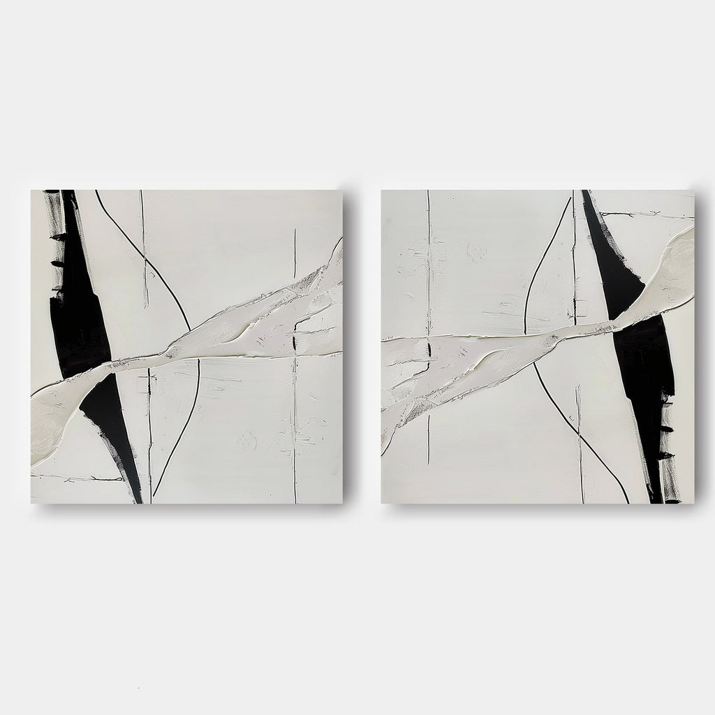 Tactile Two-Piece Monochrome Oil Painting White