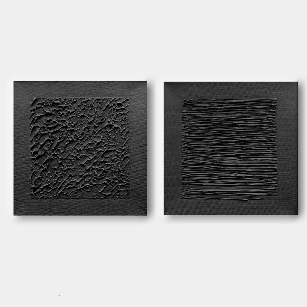 Monochrome Textured Diptych Bas-Relief Painting