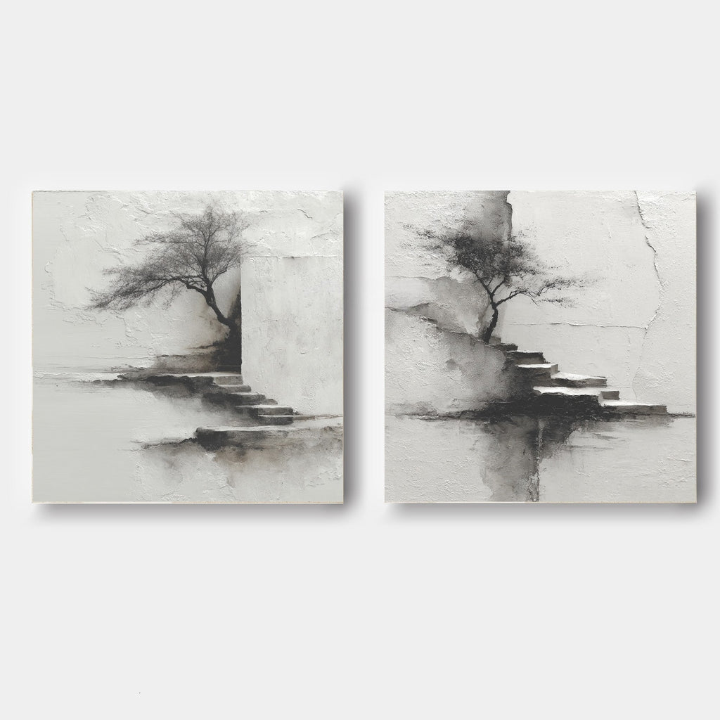 Wabi-Sabi Solitary Tree Diptych Painting